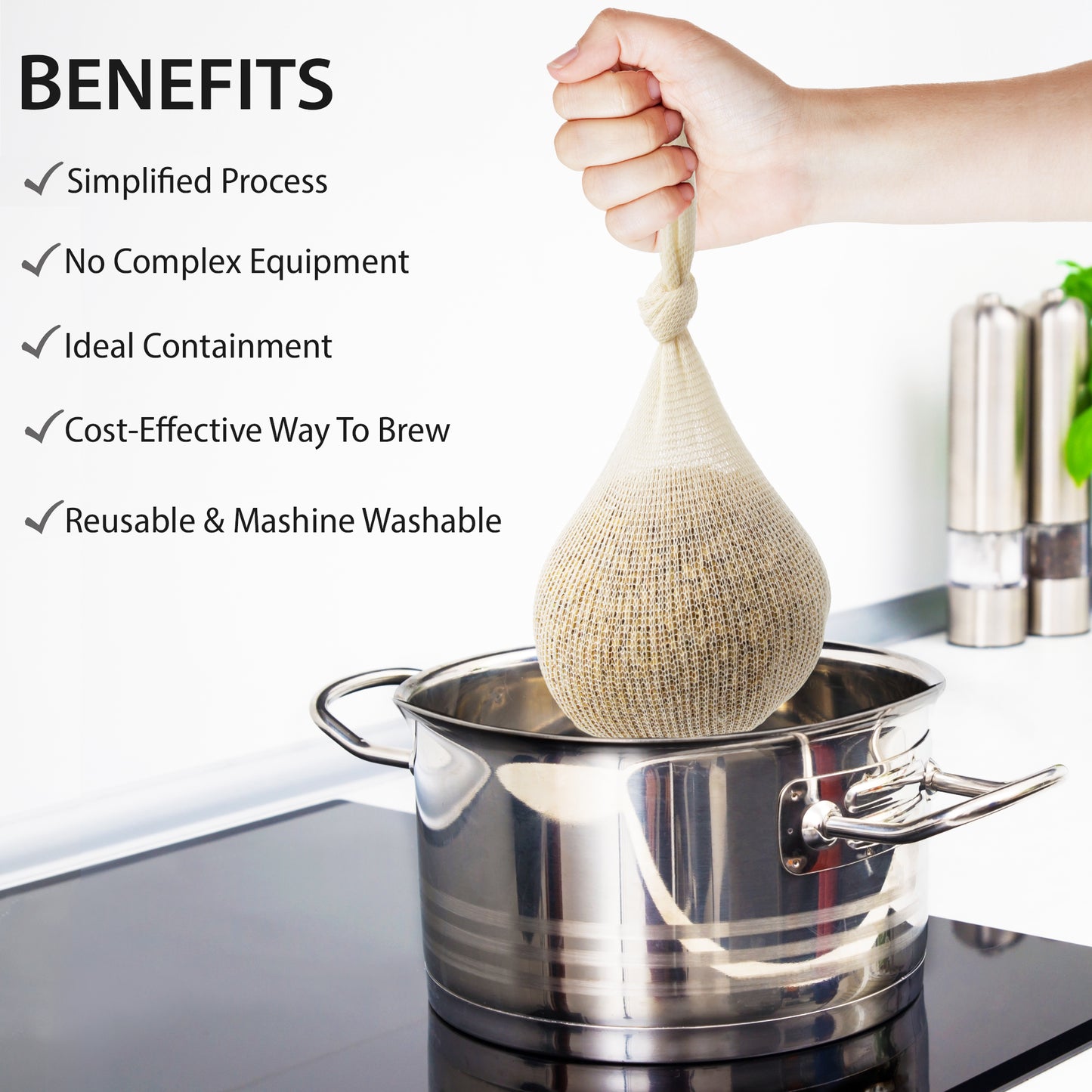 Eselect 11" (10 Pack) Hops, Grain & Spice Beer Brewing Bags Cotton Mesh Steeping Bags for Beer Wine, Cider, Tea, Soups & Nut Milk, Hops & Grain Socks for Dry Hopping for Micro Brewing or Homebrewing