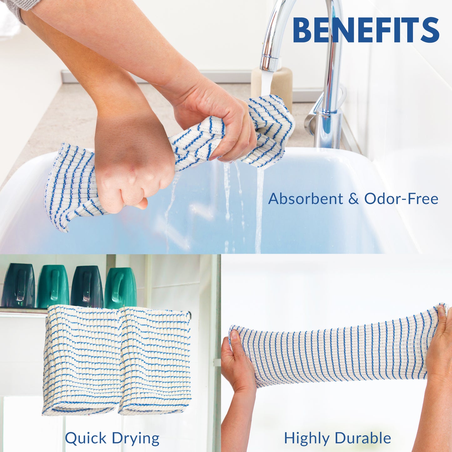 Eselect World's Best Kitchen Dish Cloths - Set of 6 Blue Dishcloths for Washing Dishes - Absorbent Poly Cotton Waffle Weave Dish Rags, Made in USA