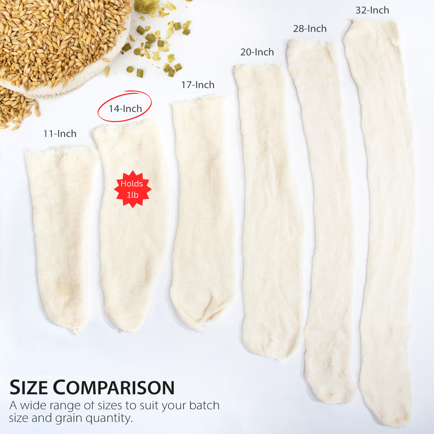Eselect 14" (50 Pack) Hops, Grain & Spice Beer Brewing Bags Cotton Mesh Steeping Bags for Beer Wine, Cider, Tea, Soups & Nut Milk, Hops & Grain Socks for Dry Hopping for Micro Brewing or Homebrewing