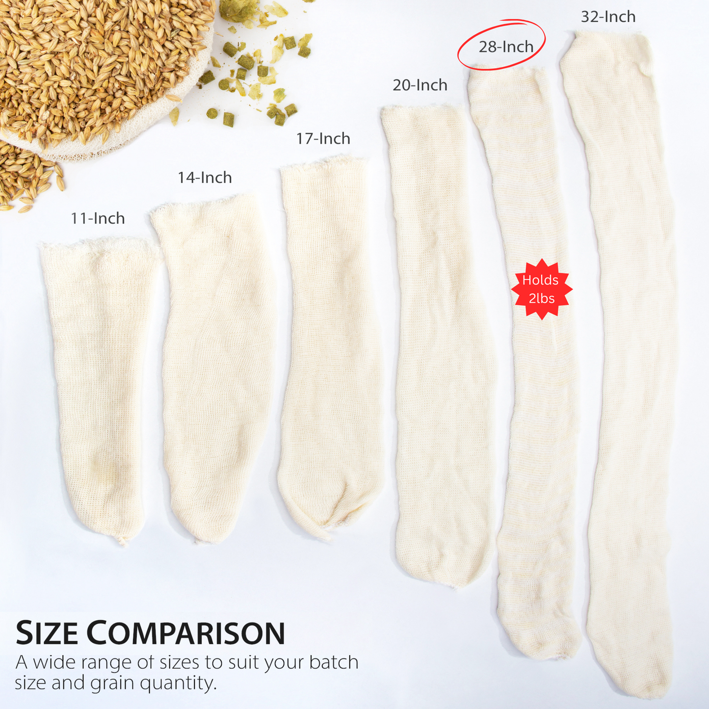 Eselect 28" (10 Pack) Hops, Grain & Spice Beer Brewing Bags Cotton Mesh Steeping Bags for Beer Wine, Cider, Tea, Soups & Nut Milk, Hops & Grain Socks for Dry Hopping for Micro Brewing or Homebrewing
