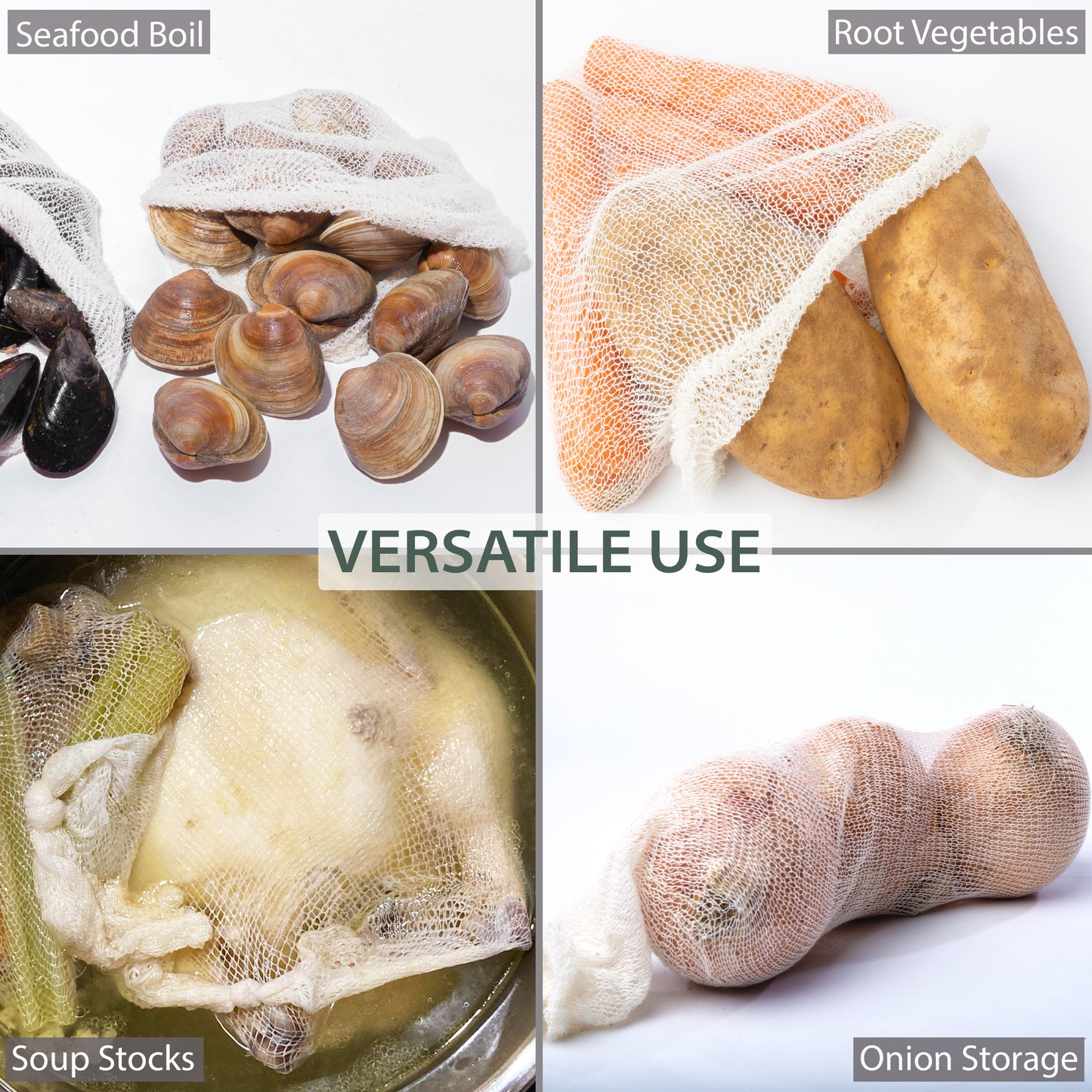 Eselect 18" Seafood Boil & Steamer Bags - Pack of 10, Seafood Boiling Bags for Crab, Crawfish, Shellfish - Low Country Boil, Clambake, Crab Boil, Soup Bags, Vegetable Storage Bags