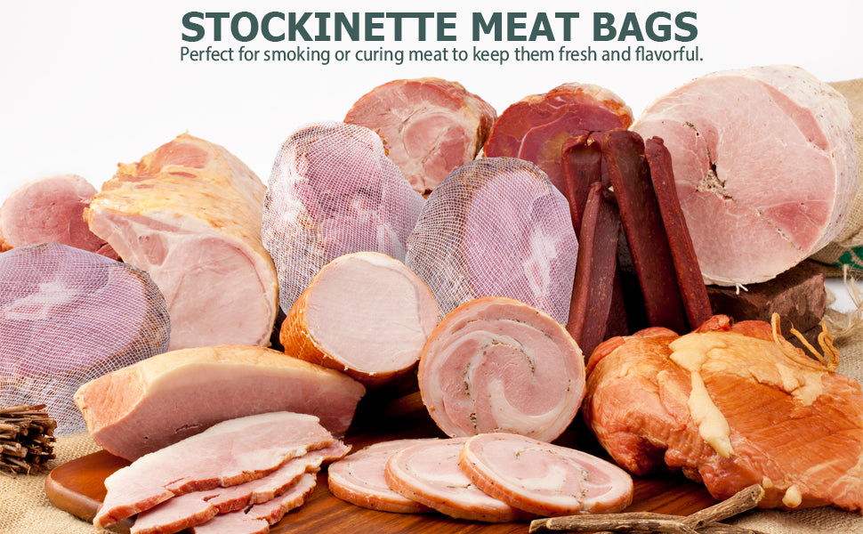 Eselect 28" Stockinette Ham and Meat Bags - Pack of 10 - Meat Netting, Bags for Smoking and Curing Poultry, Beef, Bacon Pork, Lamb, Deer and More