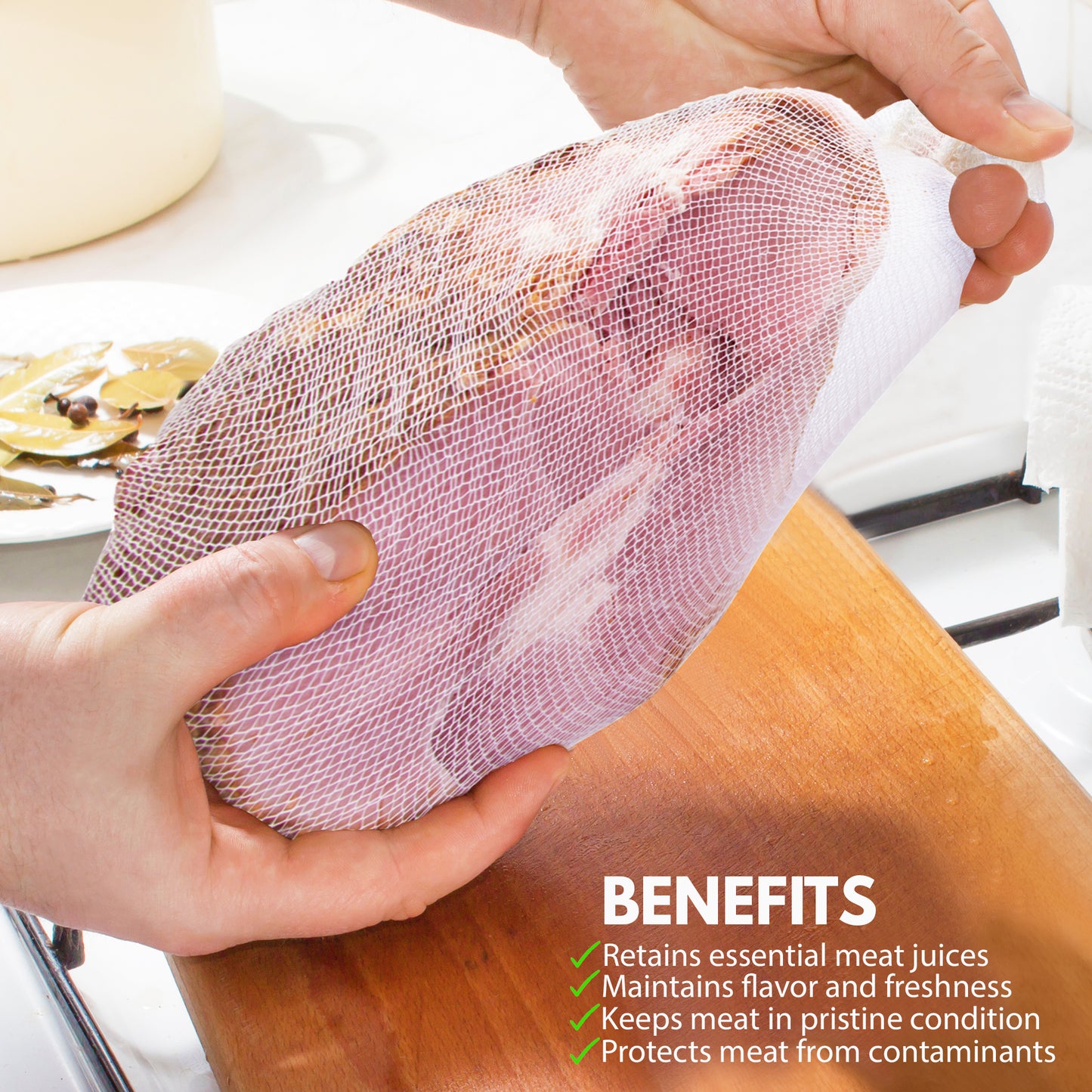 Eselect 44" Stockinette Ham and Meat Bags - Pack of 10 - Meat Netting, Bags for Smoking and Curing Poultry, Beef, Bacon Pork, Lamb, Deer and More