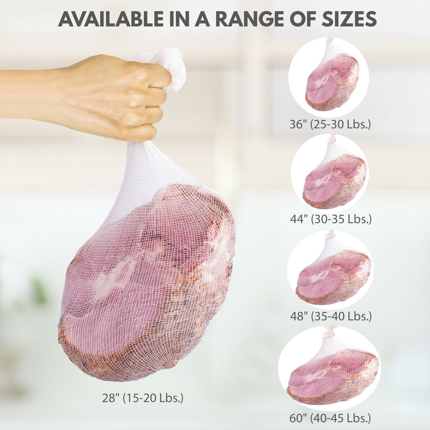 Eselect 28" Stockinette Ham and Meat Bags - Pack of 10 - Meat Netting, Bags for Smoking and Curing Poultry, Beef, Bacon Pork, Lamb, Deer and More